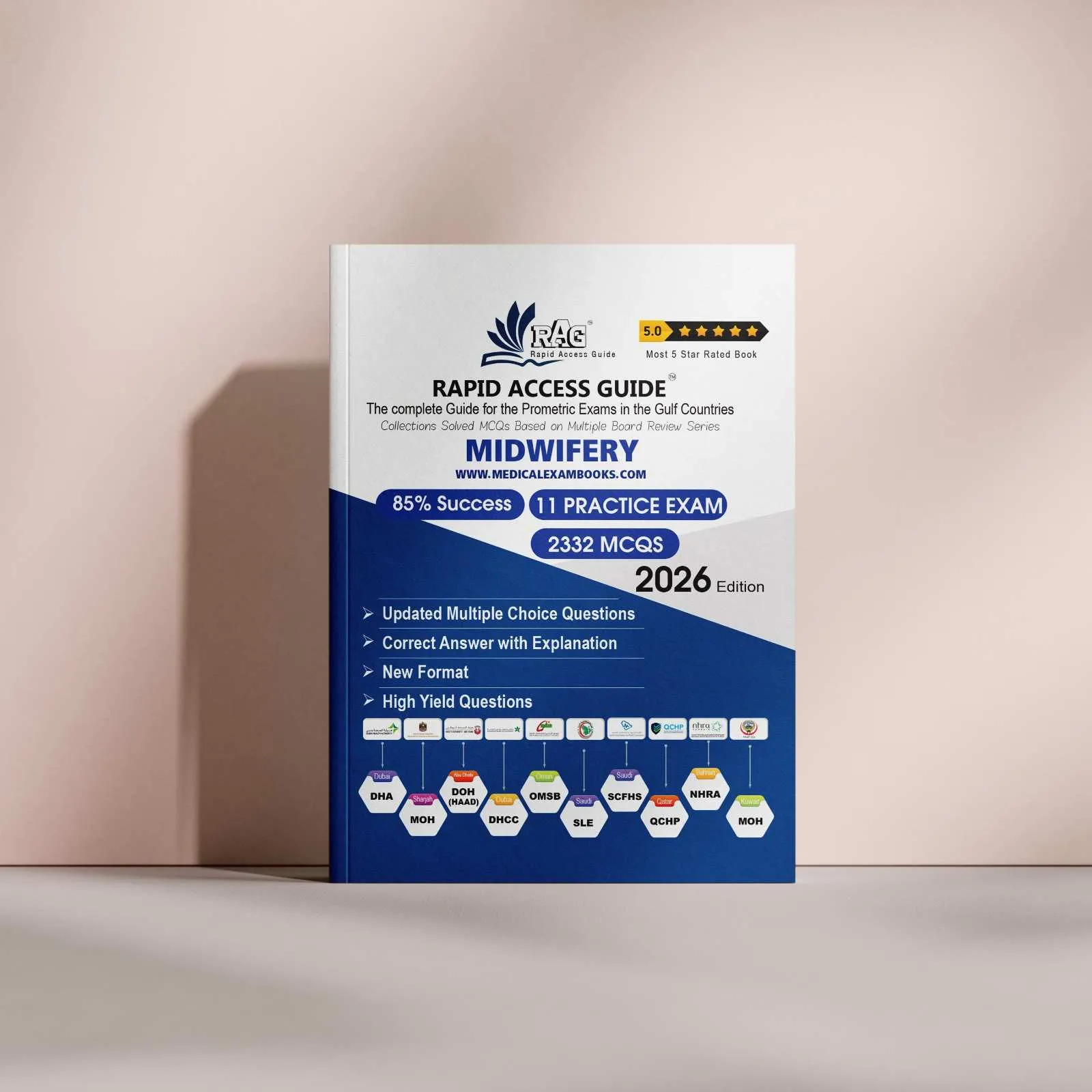 Midwifery Prometric MCQ review book for Gulf exams, designed for midwives with exam-oriented clinical questions, mock tests, and updated explanations – 2026 edition